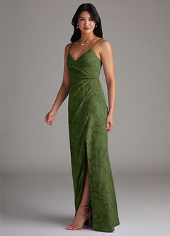 Azazie Maci Bridesmaid Dresses Olive Sheath Pleated Floral Burnout Dress image4