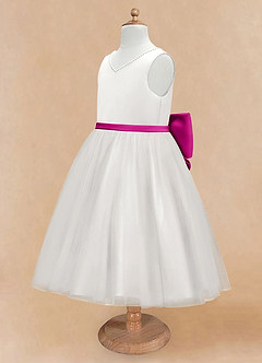 Azazie Seline Flower Girl Dresses Ivory Fuchsia A-Line Bow Tulle Dress image8