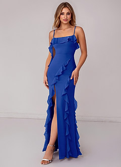 Azazie Malia Bridesmaid Dresses Royal Blue Sheath Ruched Chiffon Dress image4