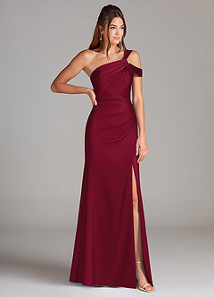 Azazie Wynter Jurken voor bruidsmeisjes Jurk van Stretch Satijn met Kolom Off the Shoulder Bourgondië image4