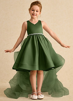 Azazie Julietta Flower Girl Dresses Olive Ball-Gown Convertible Tulle Dress image2