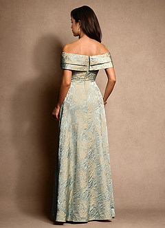 Azazie New Britain Mother of the Bride Dresses Vintage Blue A-Line Pleated Jacquard Dress image4