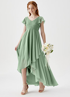 Azazie Caria Junior Matcha A-Line Pleated Chiffon Dress image1