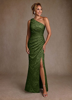 Azazie Joylin Mère de la mariée Robes Robe Trompette en Blumen-Burnout Une épaule Olive image1