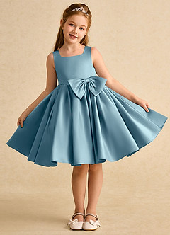 Azazie Jessie Flower Girl Dresses Moody Blue A-Line Bow Matte Satin Dress image2