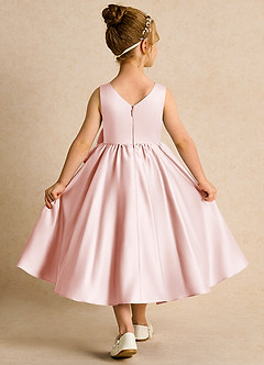 Azazie Hermia Robe Demoiselle D'honneur Fillette Robe Trapèze en Mat Satiné Sans manches Rose Pâle image2