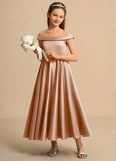 Azazie Teeny Junior Formal Flower Girl Klänningar Klä A-Line i Matt satäng Plisserad image4