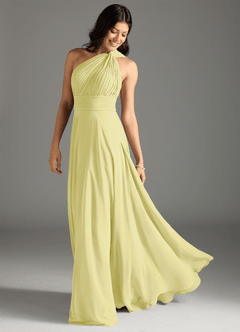Azazie Charlize Bridesmaid Dresses Lemon Sorbet A-Line One Shoulder Chiffon Dress image1