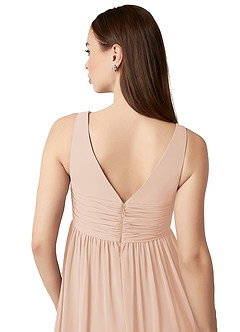 Azazie Yetta Maternity Bridesmaid Dresses A-Line V-Neck Gathered Chiffon Floor-Length Dress image3