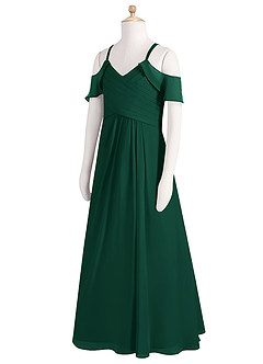 Azazie Dakota Junior Abito A-Line in Chiffon a Spalla Scoperta Smeraldo image8