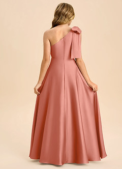 Azazie Penguin Junior Salmon Pink A-Line Bow Stretch Satin Dress image2