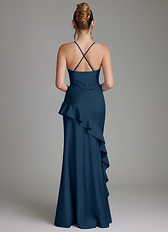 Azazie Jayda Bridesmaid Dresses Dark Navy A-Line Ruched Stretch Satin Dress image2