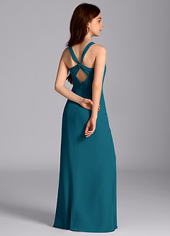 Azazie Mero Junior Abito Sirena in Chiffon Plissettato Blu Inchiostro image7
