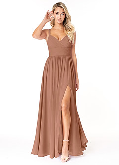 Azazie Chanel Robes de demoiselle d'honneur Robe Trapèze en Mousseline de soie Plissée Bronze image1