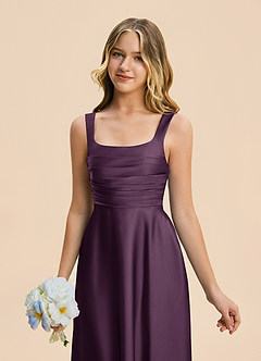Azazie Azaria Junior A-Linie Plissee Stretch-Satin Kleid Pflaume image7