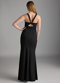 Azazie Mero Final Sale Dark Navy Sheath Pleated Stretch Crepe Dress image2