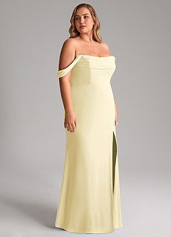 Azazie Saige Vestidos de damas de honor Vestido de Sorbete De Limón de Gasa de Corte en A Convertible con Vestidos sin tirantes image12