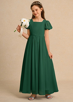 Azazie Joss Flower Girl Dresses Dark Green A-Line with Sleeves Chiffon Dress image9