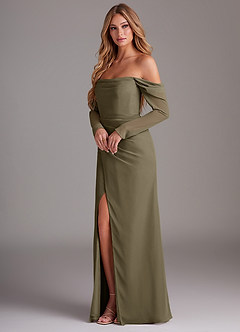 Azazie Hallie Bridesmaid Dresses Willow Green Mermaid Long Sleeve Chiffon Dress image2