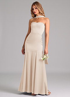 Azazie Shiloh Bridesmaid Dresses White Alabaster Mermaid Strapless Stretch Satin Convertible Dress image6