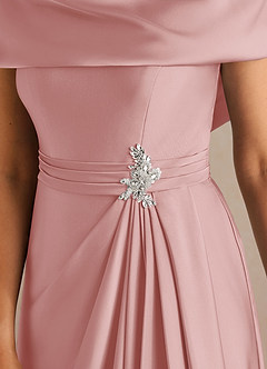 Azazie Branford Mother of the Bride Dresses Powder Pink A-Line Pleated Stretch Satin Dress image4