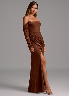 Azazie Hallie Robes de demoiselle d'honneur Robe Sirène Convertible en velours Manche longue Ombre image5