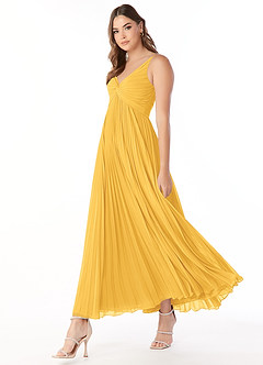 Azazie Raychelle Bridesmaid Dresses Marigold A-Line V-Neck Chiffon Dress image3