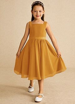 Azazie Ari Flower Girl Dresses Butterscotch A-Line Sleeveless Chiffon Dress image2