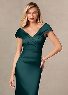 Azazie Ludlow Mother of the Bride Dresses Pine Mermaid Pleated Stretch Satin Dress image6