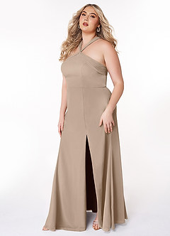 Azazie Rue Bridesmaid Dresses Taupe A-Line Halter Chiffon Dress image9