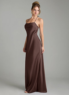 Azazie Mae Robes de demoiselle d'honneur Robe Sirène en Satin extensible Plissée Ganache image4