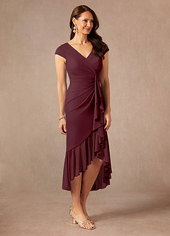 Azazie Renetta Mother of the Bride Dresses Cabernet Sheath V-Neck Pleated Mesh Dress image5