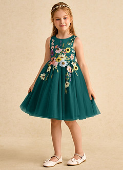 Azazie Prima Vestidos de florista Vestido Pavão de Tule de Linha A com Arco image5