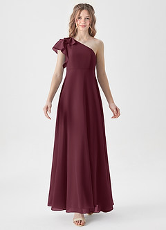 Azazie Arabella Junior Cabernet A-Line Ruched Chiffon Dress image5