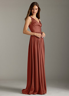 Azazie Keyla Bridesmaid Dresses Auburn A-Line Pleated Stretch Satin Dress image5