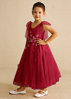Azazie Minia Flower Girl Dresses Scarlet A-Line Bow Matte Satin Dress image5