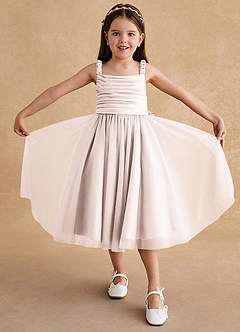 Azazie Gabbie Flower Girl Dresses Rose Petal A-Line Pleated Matte Satin Dress image3