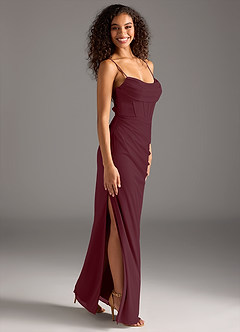 Azazie Mai Bridesmaid Dresses Cabernet Sheath Pleated Mesh Dress image8