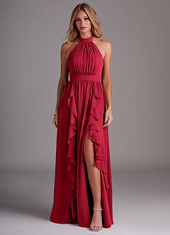 Azazie Avary Brautjungfernkleider A-Linie Plissee Chiffon Kleid Scharlachrot image1