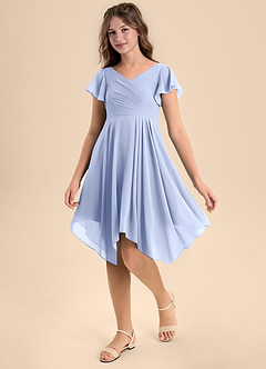 Azazie Janeaurelia Junior Ice A-Line Pleated Chiffon Dress image3