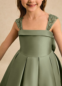 Azazie Genie Flower Girl Dresses Pistachio Ball-Gown Off the Shoulder Matte Satin Dress image4