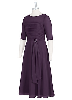 Azazie Naomi Mother of the Bride Dresses Plum A-Line Boatneck Pleated Chiffon Dress image9