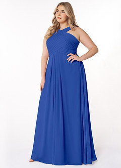 Azazie Kaleigh Robes de demoiselle d'honneur Robe Trapèze en Mousseline de soie Plissée Bleu Roi image9