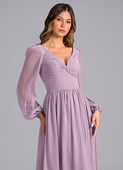 Azazie Zeya Bridesmaid Dresses Wisteria A-Line Long Sleeve Chiffon Dress image5