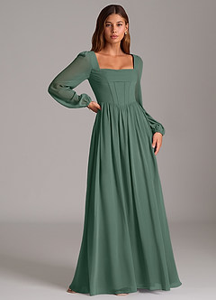 Azazie Maree Bridesmaid Dresses Sea Moss A-Line Corset Chiffon Dress image3