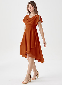 Azazie Graciela Junior Paprika A-Line Pleated Chiffon Dress image4
