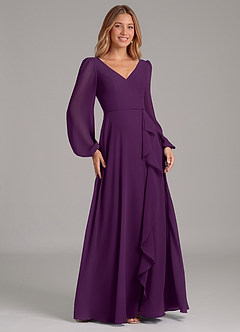 Azazie Simone Brautjungfernkleider A-Linie Langarm Chiffon Kleid Traube image4