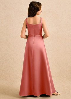 Azazie Emiko Girls Formal Abiti da Ragazza di Fiori Abito A-Line in Raso Opaco Plissettato Salmone Rosa image2