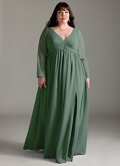Azazie Teton1 vestidos de dama de honor de maternidad Vestido de Acampanado Manga larga Largo hasta el piso Stretch Satin image9