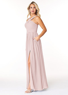 Azazie Elvira Bridesmaid Dresses Blushing Pink A-Line Pleated Chiffon Dress image3